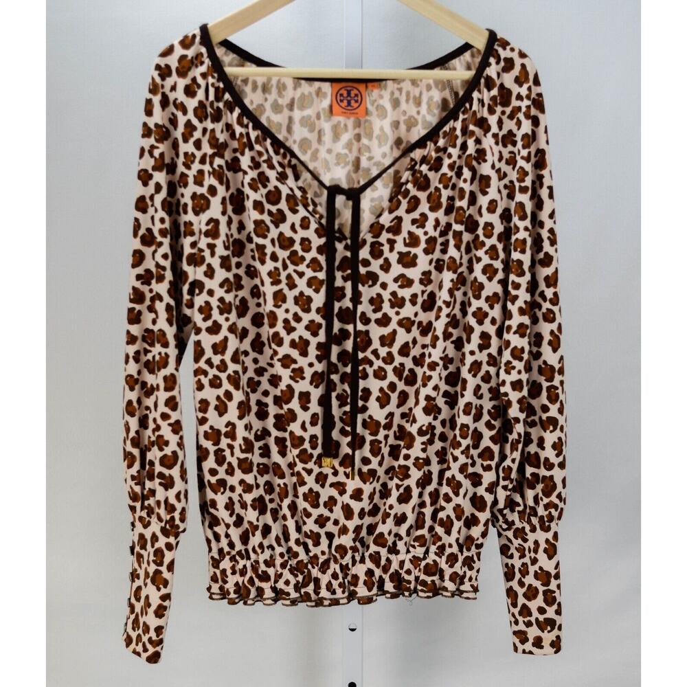Tory Burch Cheetah Leopard Print Top Shirt Long Sleeve Size XS
